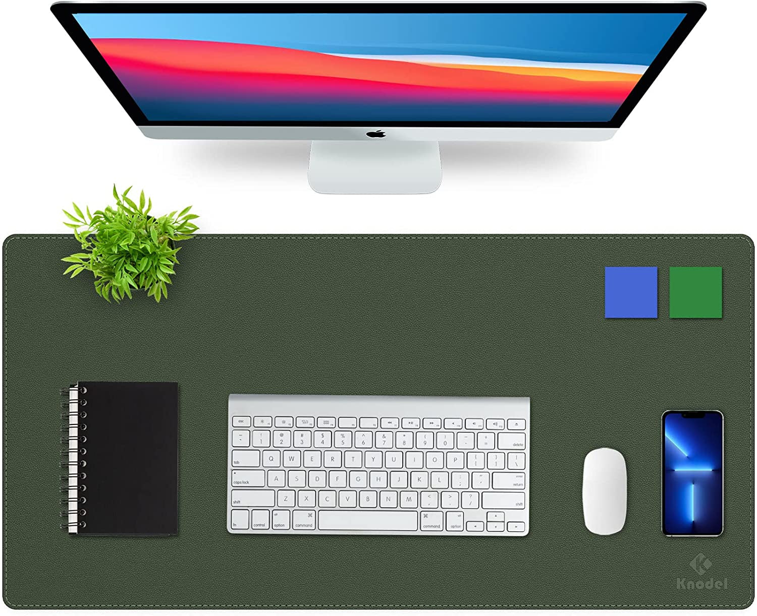 Dual-Sided Waterproof Desk Mat and Blotter, PVC Leather Pad Protector for Office Use (Dark Green, 31.5" x 15.7")