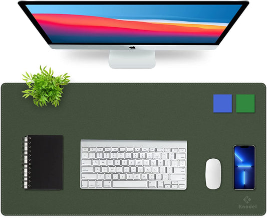 Dual-Sided Waterproof Desk Mat and Blotter, PVC Leather Pad Protector for Office Use (Dark Green, 31.5" x 15.7")