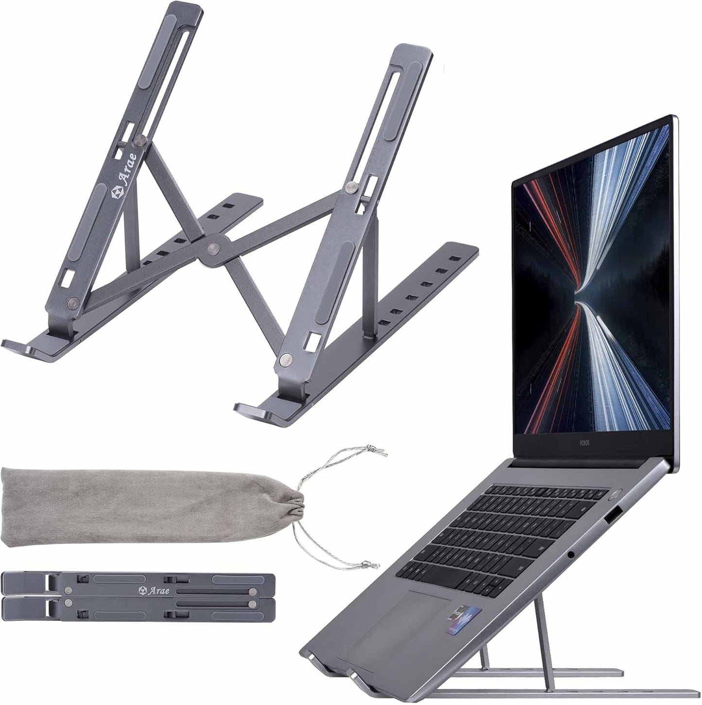 Adjustable Aluminum Laptop Stand for Desk - Ergonomic Portable Riser with Ventilation for 9-15.6" Laptops and Tablets, Silver