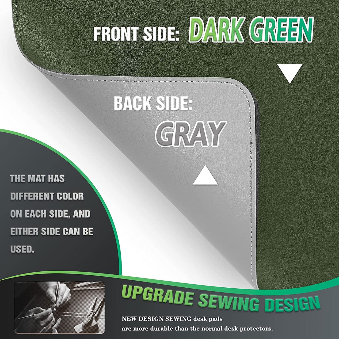 Dual-Sided Waterproof Desk Mat and Blotter, PVC Leather Pad Protector for Office Use (Dark Green, 31.5" x 15.7")