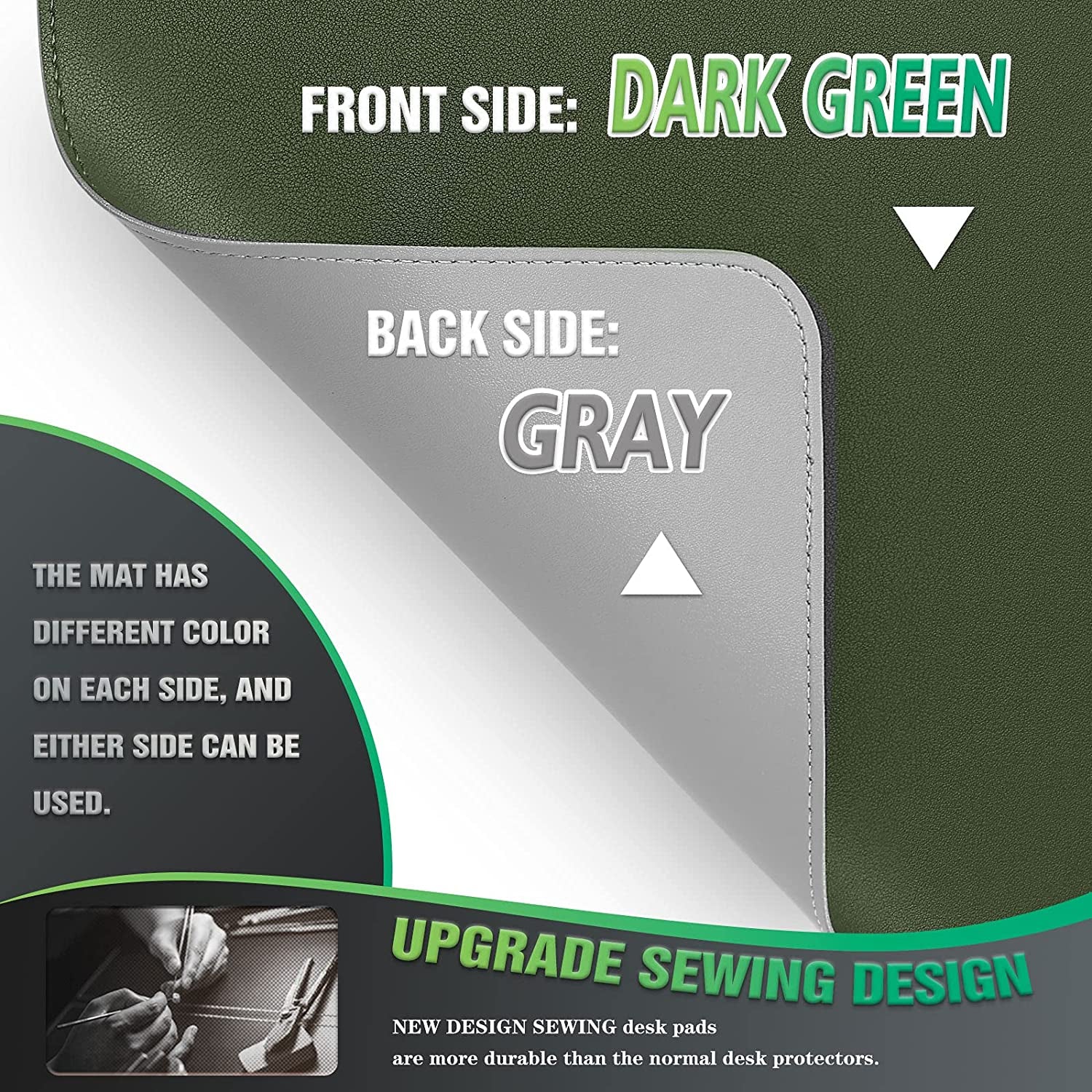 Dual-Sided Waterproof Desk Mat and Blotter, PVC Leather Pad Protector for Office Use (Dark Green, 31.5" x 15.7")