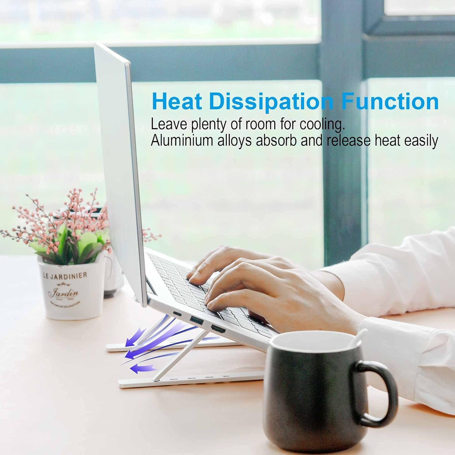 Adjustable Aluminum Laptop Stand for Desk - Ergonomic Portable Riser with Ventilation for 9-15.6" Laptops and Tablets, Silver