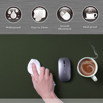 Dual-Sided Waterproof Desk Mat and Blotter, PVC Leather Pad Protector for Office Use (Dark Green, 31.5" x 15.7")