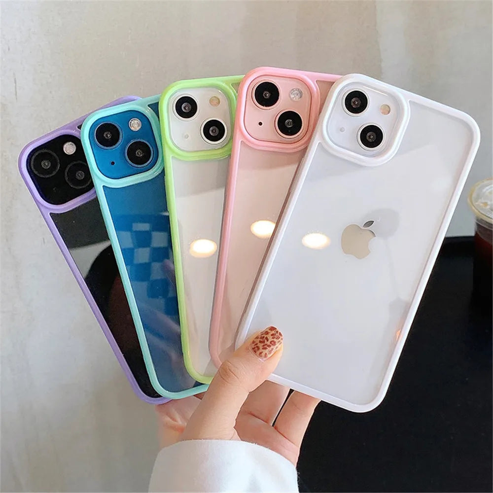 Candy Shockproof Silicone Bumper Phone Case for iPhone 11, 12, 13, 14, 15, 16, 17 Pro Max, XS, XR - Transparent Protective Back Cover