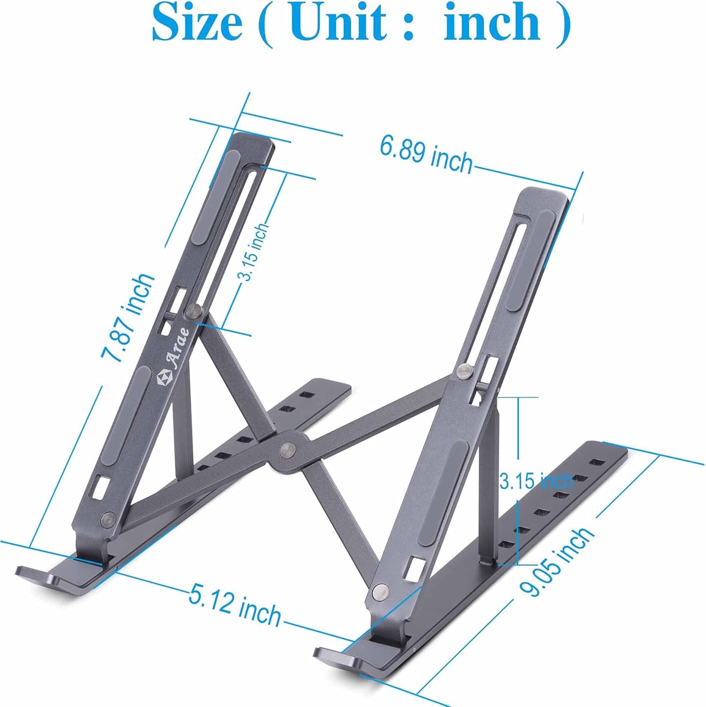 Adjustable Aluminum Laptop Stand for Desk - Ergonomic Portable Riser with Ventilation for 9-15.6" Laptops and Tablets, Silver