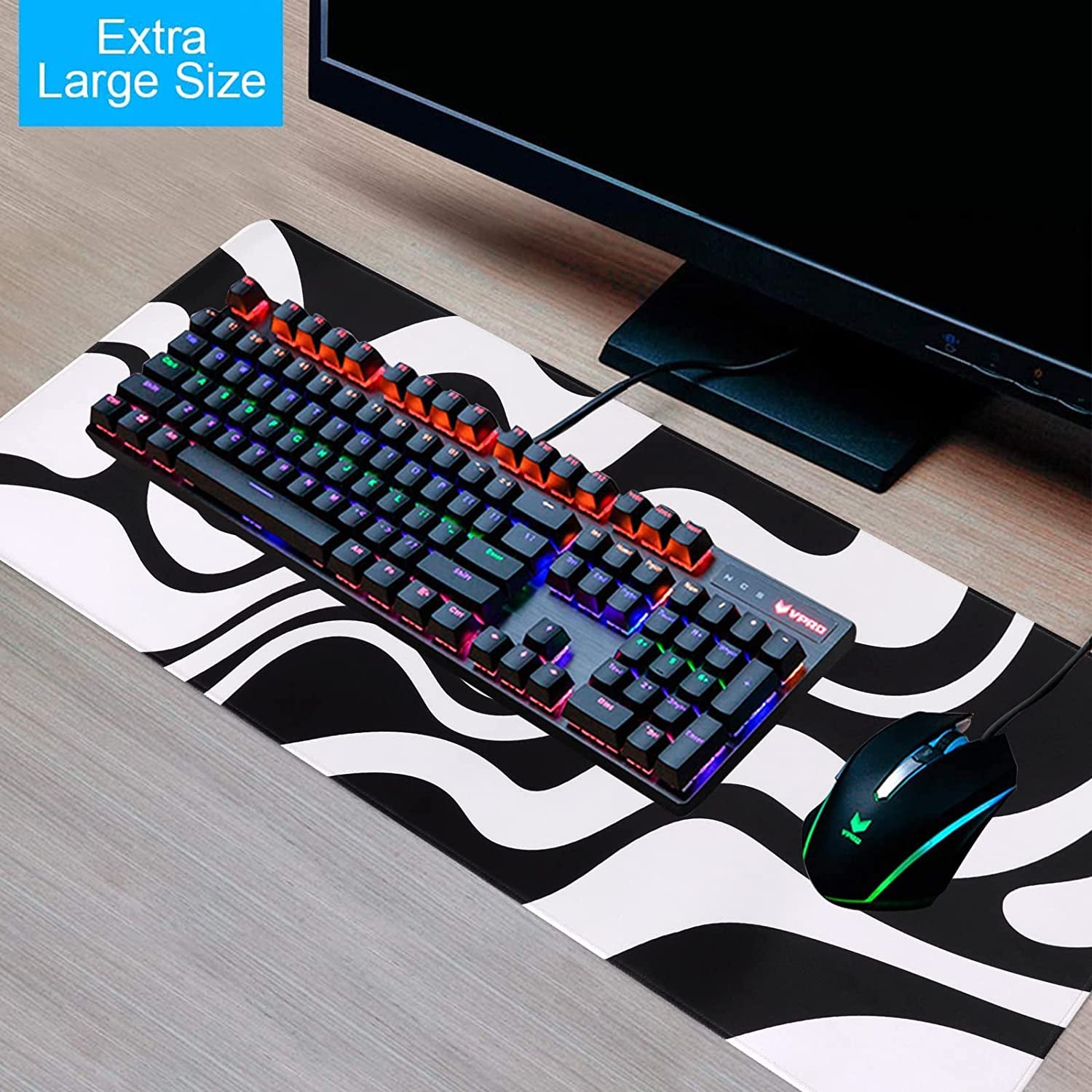 Extended Gaming Mouse Pad - 35.4" x 15.9" XXL Desk Mat with Stitched Edges, Non-Slip Base, and Water-Resistant Surface for Office and Home Use (Abstract Design)